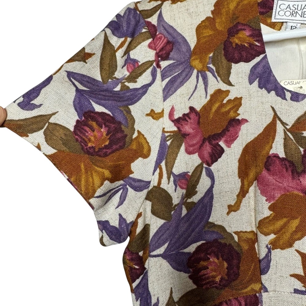 Vintage Deadstock Linen Blend Floral Midi Dress Grandma Cottage Forest Fairy - Picture 6 of 12